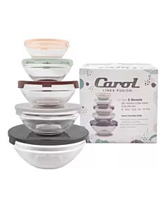 SET DE BOWLS VIDRIO C/TAPA PLASTICA CAROL (3031) 9-10,5 12,5- 14- 17CM