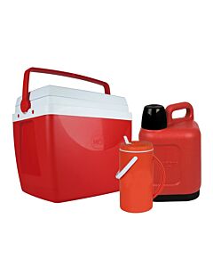 COMBO CONSERVADORA ICE COLD 34LT ROJO + BIDON 5LT R + TERMO R 2.5LT